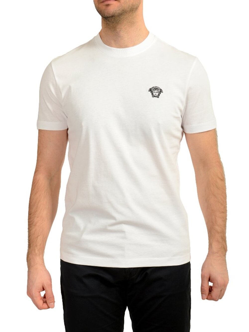 Versace Men's White Black Medusa Embroidery Short Sleeve T-Shirt US L IT 52